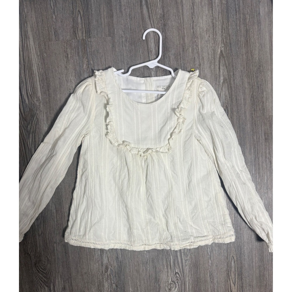 Max Studio Kids‎ White Ruffle Long Sleeve Cotton Blend Top Girls Size M 7 8
